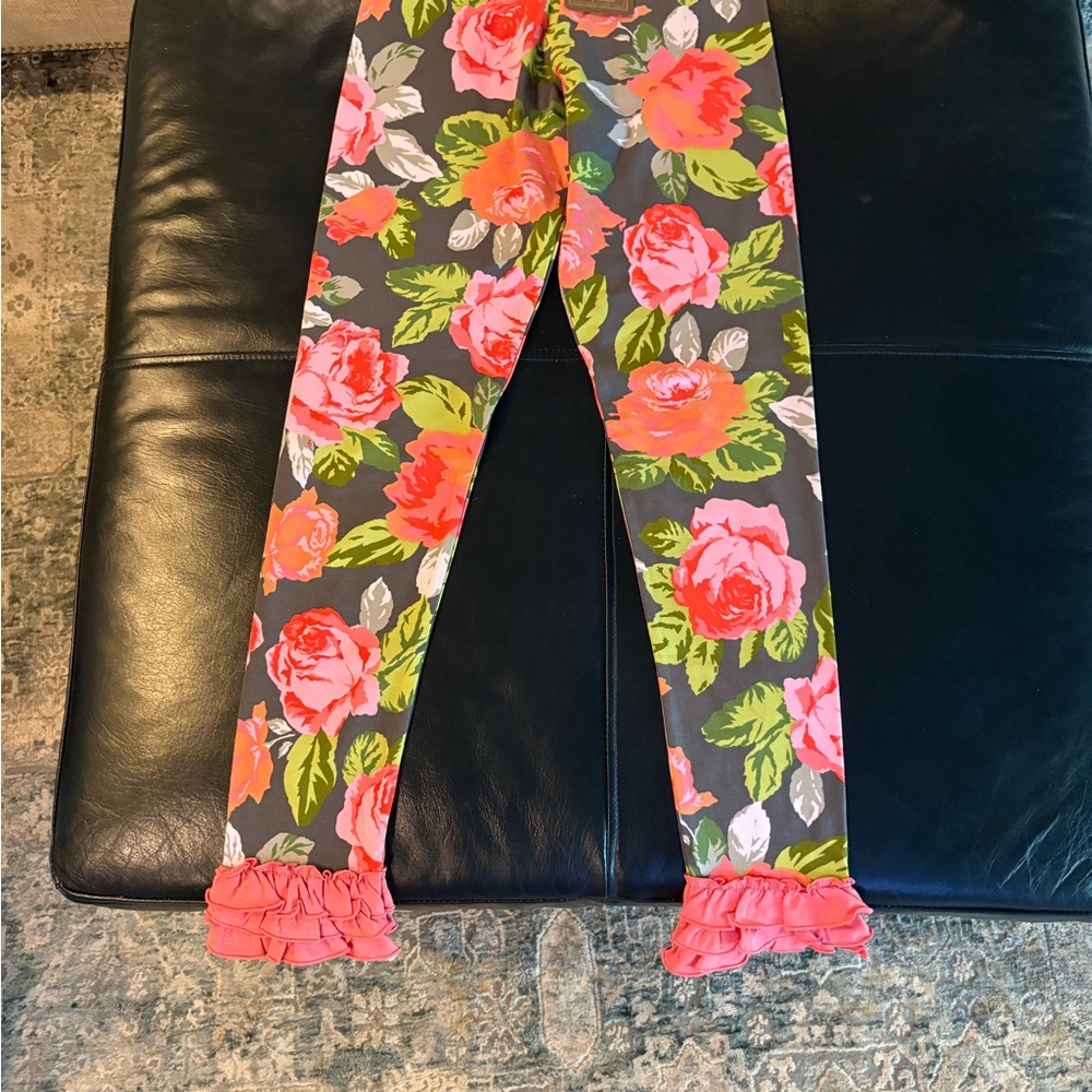 Matilda Jane Vibrant Floral Leggings in Gray and Pink - Size 14 NWT